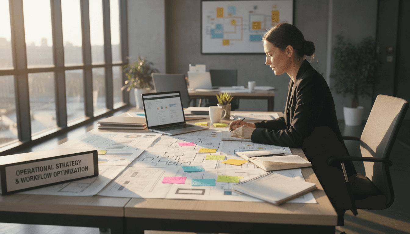 Consultant reviewing operational workflows and system documentation